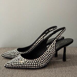 Jessica Simpson Elegant Black Slingback Heels with Rhinestones